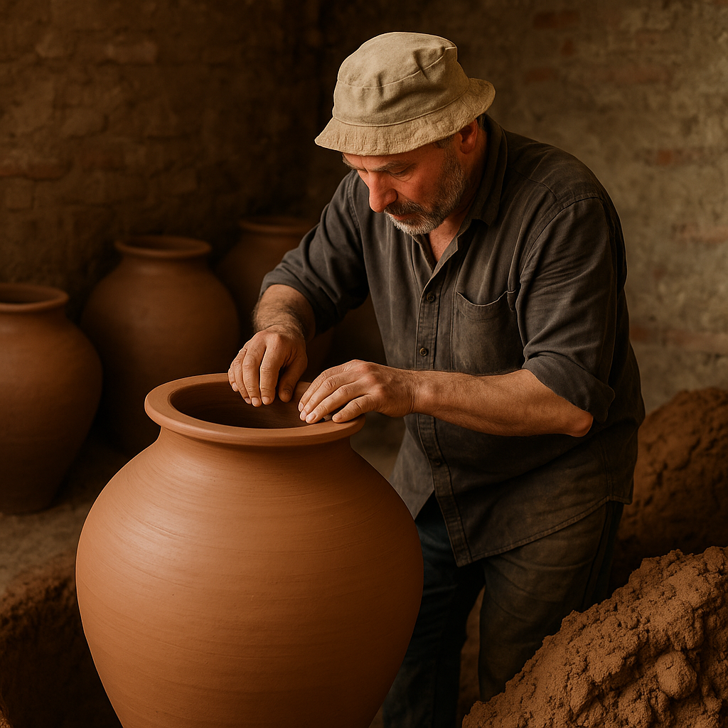 Fabrication artisanale d'un qvevri géorgien en argile