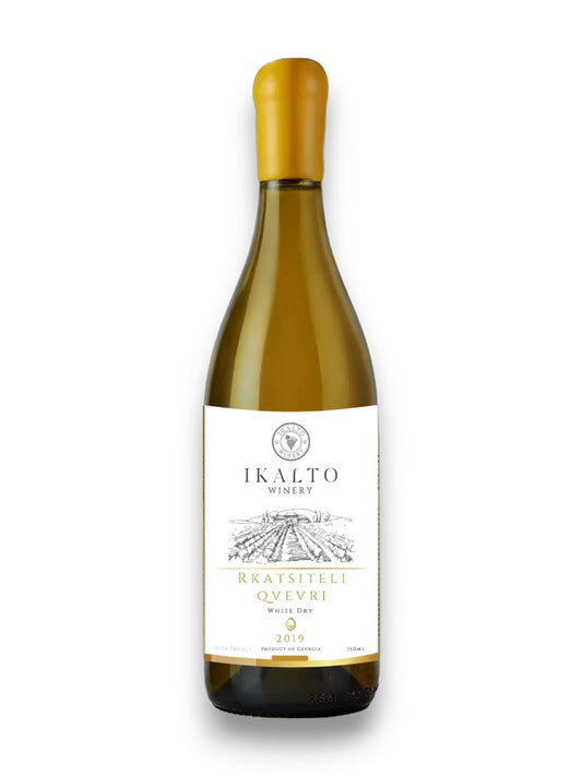 Bouteille de Rkatsiteli Qvevri 2020, vin géorgien ambré sec de Kakheti, vinifié en qvevri, 750 ml