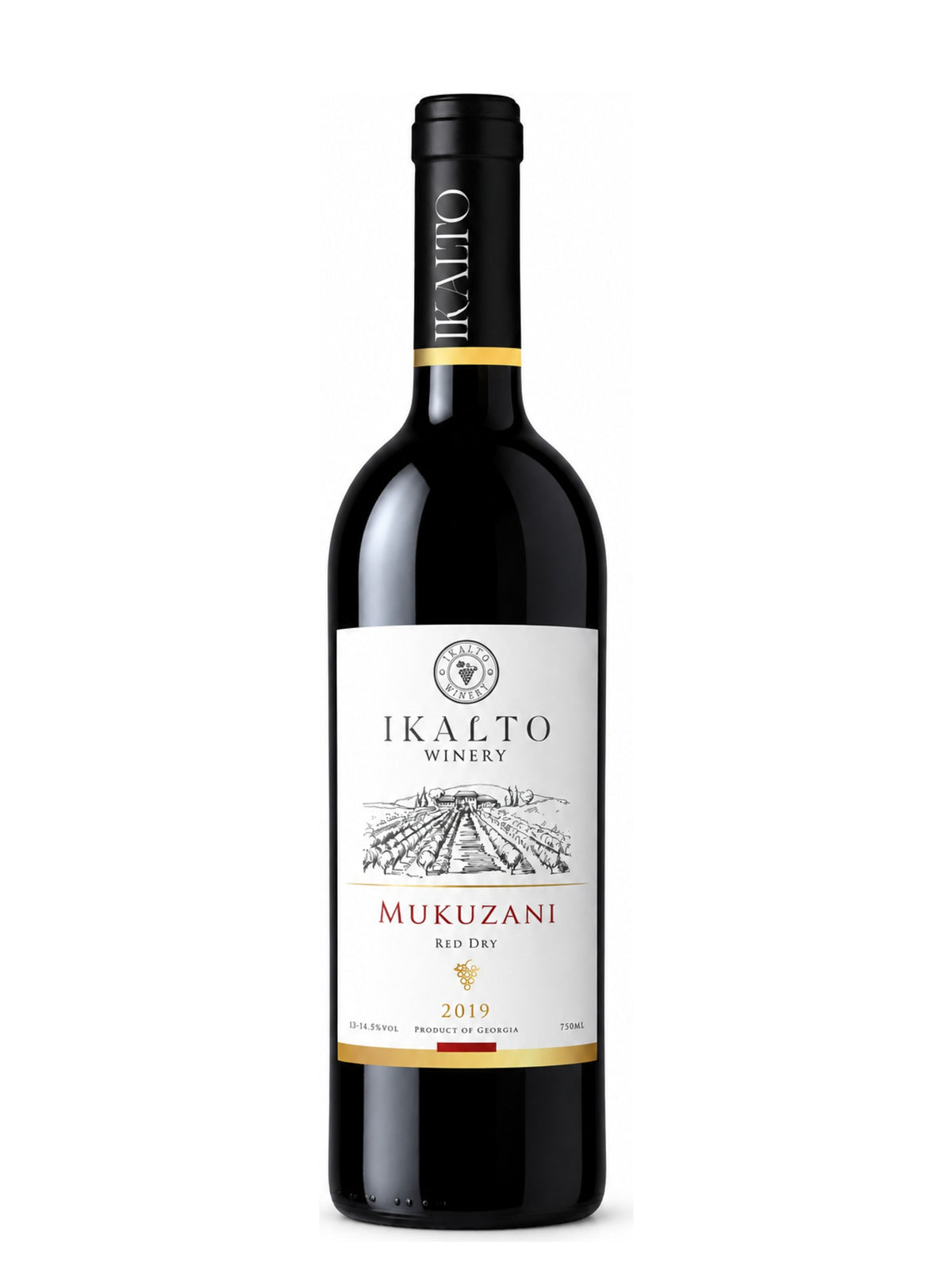 Bouteille de Mukuzani 2023, vin rouge sec géorgien du domaine Ikalto