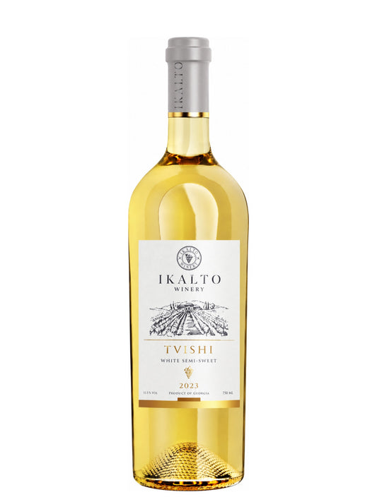Bouteille de Tvishi 2025, vin blanc moelleux géorgien du domaine Ikalto